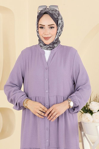 moda selvim الفستان بنفسجي فاتح 4124ZNNK1102 - Thumbnail