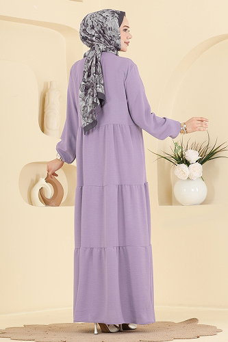 moda selvim الفستان بنفسجي فاتح 4124ZNNK1102 - Thumbnail