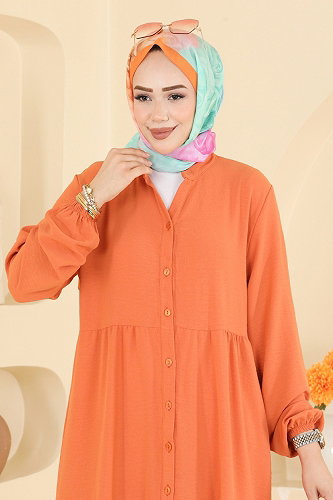 moda selvim الفستان برتقالي فاتح 4124ZNNK1102 - Thumbnail