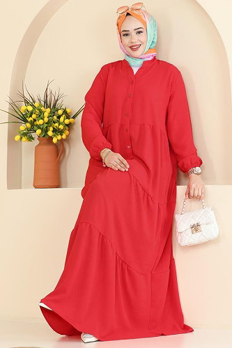 moda selvim Dress 4124ZNNK1102 Light Red - Thumbnail