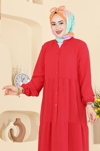 moda selvim Dress 4124ZNNK1102 Light Red - Thumbnail