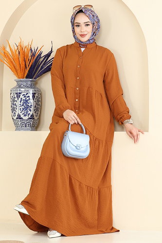 moda selvim Dress 4124ZNNK1102 Mustard - Thumbnail