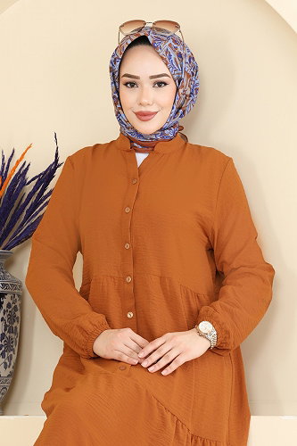 moda selvim Dress 4124ZNNK1102 Mustard - Thumbnail