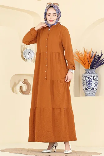 moda selvim Dress 4124ZNNK1102 Mustard - Thumbnail