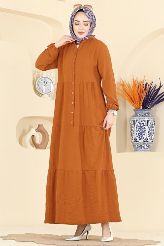 moda selvim الفستان خردلي 4124ZNNK1102 - Thumbnail