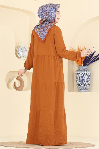 moda selvim الفستان خردلي 4124ZNNK1102 - Thumbnail