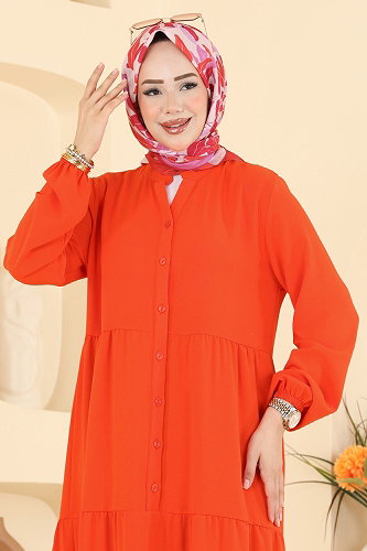 moda selvim الفستان برتقالي 4124ZNNK1102 - Thumbnail