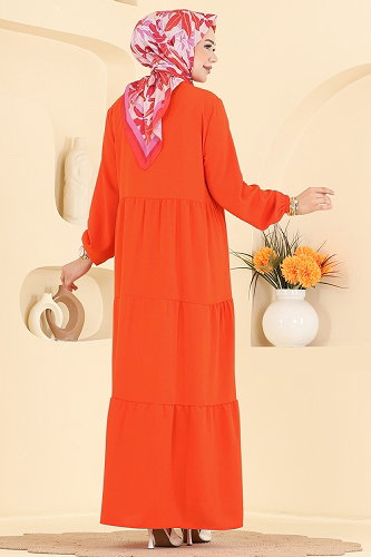 moda selvim الفستان برتقالي 4124ZNNK1102 - Thumbnail