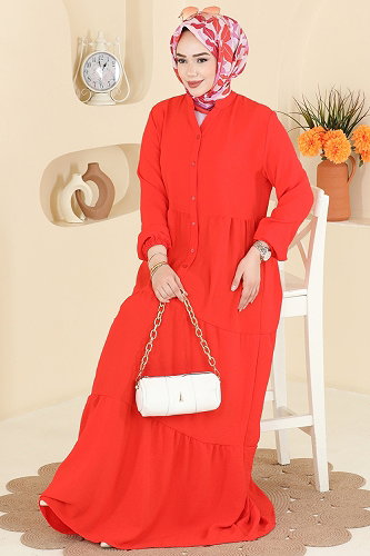 moda selvim Dress 4124ZNNK1102 Pomegranate Blossom - Thumbnail