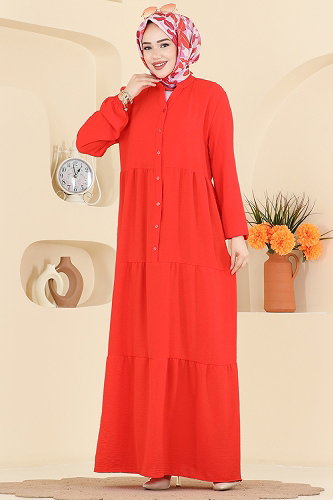 moda selvim Dress 4124ZNNK1102 Pomegranate Blossom - Thumbnail