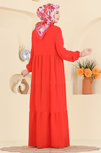 moda selvim Dress 4124ZNNK1102 Pomegranate Blossom - Thumbnail