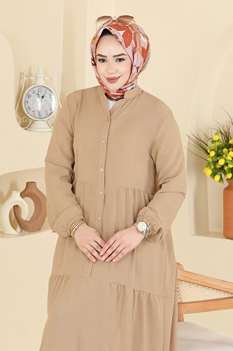 moda selvim الفستان بيج 4124ZNNK1102 - Thumbnail