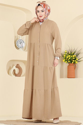 moda selvim الفستان بيج 4124ZNNK1102 - Thumbnail