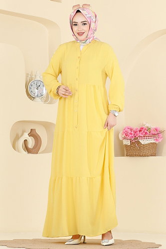 moda selvim Dress 4124ZNNK1102 Yellow - Thumbnail