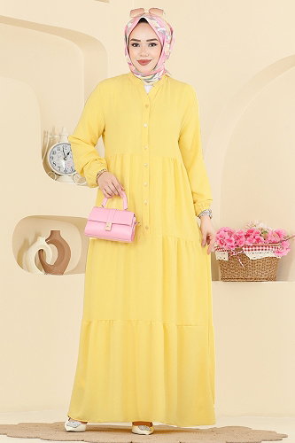 moda selvim الفستان أصفر 4124ZNNK1102 - Thumbnail
