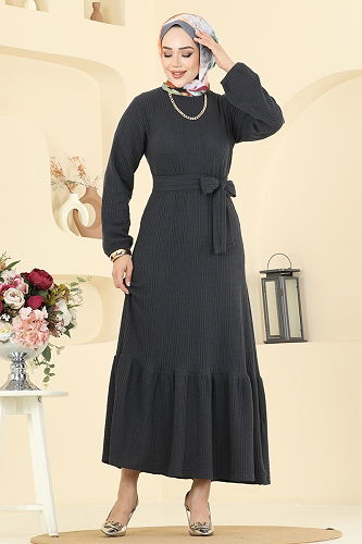 moda selvim الفستان رمادي غامق 4127PM271 - Thumbnail