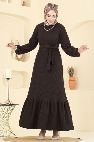 moda selvim الفستان بني 4127PM271 - Thumbnail