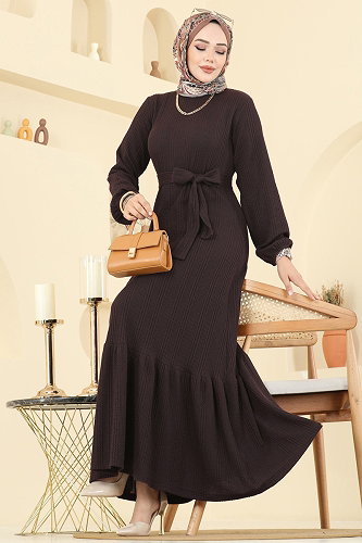 moda selvim الفستان بني 4127PM271 - Thumbnail