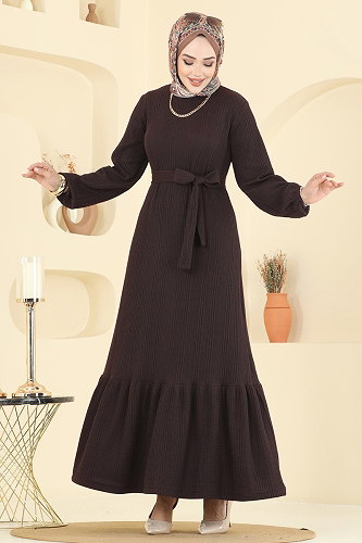 moda selvim الفستان بني 4127PM271 - Thumbnail