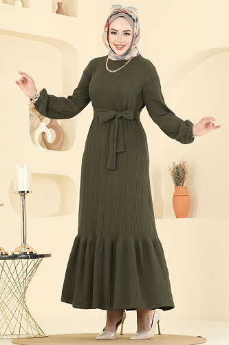 moda selvim الفستان اخضر عفني 4127PM271 - Thumbnail