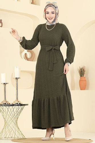 moda selvim الفستان اخضر عفني 4127PM271 - Thumbnail