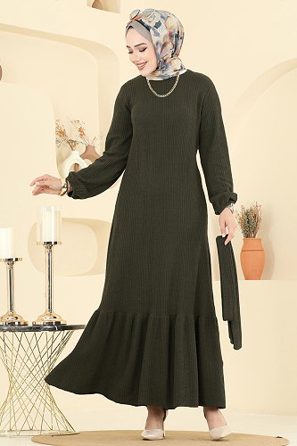 moda selvim الفستان اخضر عفني 4127PM271 - Thumbnail