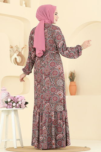 moda selvim Dress 4128PM271 Pattern 1 Burgundy - Thumbnail