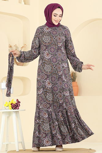 moda selvim Dress 4128PM271 Pattern 1 Damson - Thumbnail