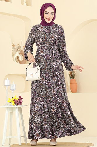 moda selvim Dress 4128PM271 Pattern 1 Damson - Thumbnail