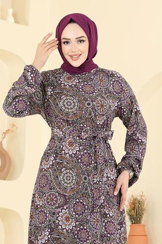 moda selvim Dress 4128PM271 Pattern 1 Damson - Thumbnail