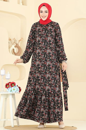 moda selvim الفستان النمط 2 أسود 4128PM271 - Thumbnail