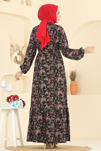 moda selvim الفستان النمط 2 أسود 4128PM271 - Thumbnail