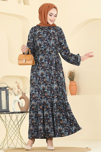 moda selvim Dress 4128PM271 Pattern 2 Navy Blue - Thumbnail