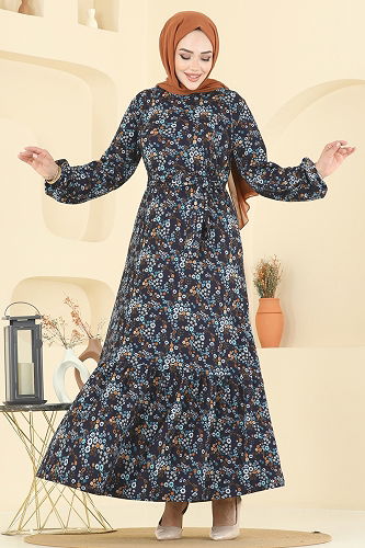 moda selvim Dress 4128PM271 Pattern 2 Navy Blue - Thumbnail