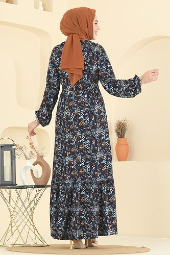 moda selvim Dress 4128PM271 Pattern 2 Navy Blue - Thumbnail