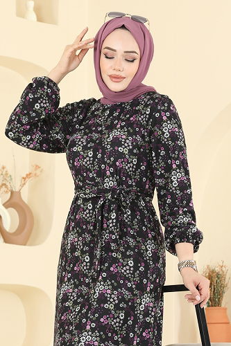 moda selvim Dress 4128PM271 Pattern 2 Purple - Thumbnail