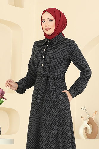 moda selvim Dress 4129PM271 Anthracite - Thumbnail