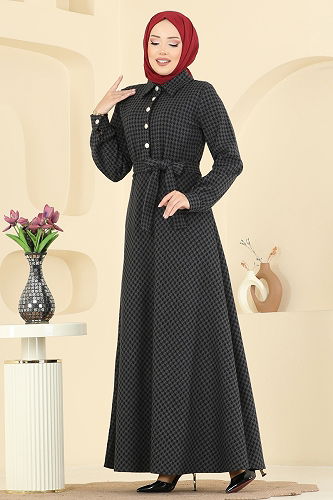 moda selvim الفستان رمادي غامق 4129PM271 - Thumbnail