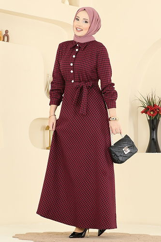 moda selvim Dress 4129PM271 Burgundy - Thumbnail