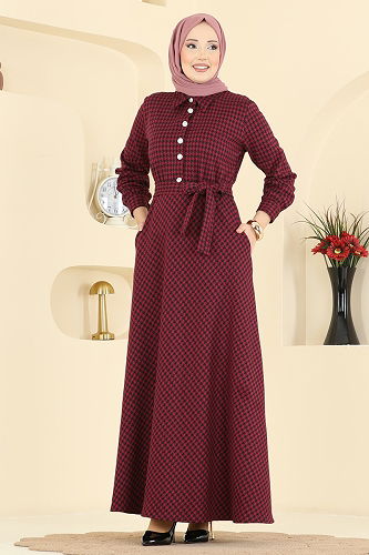 moda selvim الفستان خمري 4129PM271 - Thumbnail