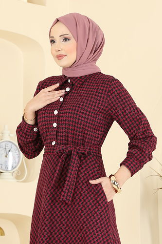 moda selvim الفستان خمري 4129PM271 - Thumbnail