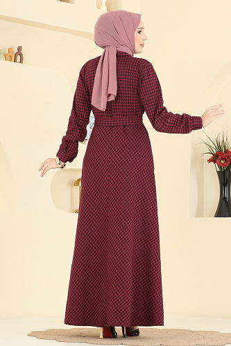 moda selvim الفستان خمري 4129PM271 - Thumbnail