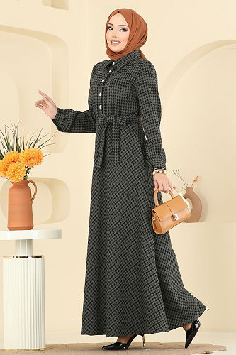 moda selvim Dress 4129PM271 Khaki - Thumbnail