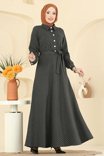 moda selvim الفستان اخضر عفني 4129PM271 - Thumbnail