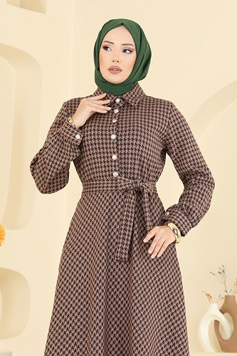 moda selvim Dress 4129PM271 Latte - Thumbnail