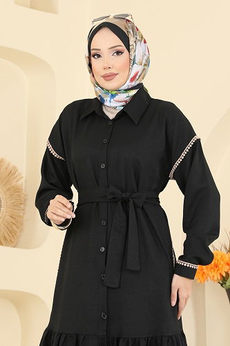 moda selvim الفستان أسود 4130PM271 - Thumbnail