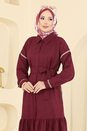 moda selvim Dress 4130PM271 Burgundy - Thumbnail