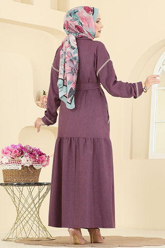 moda selvim الفستان وردي غامق 4130PM271 - Thumbnail