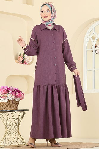 moda selvim الفستان وردي غامق 4130PM271 - Thumbnail