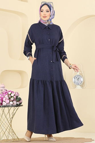 moda selvim Dress 4130PM271 Navy Blue - Thumbnail